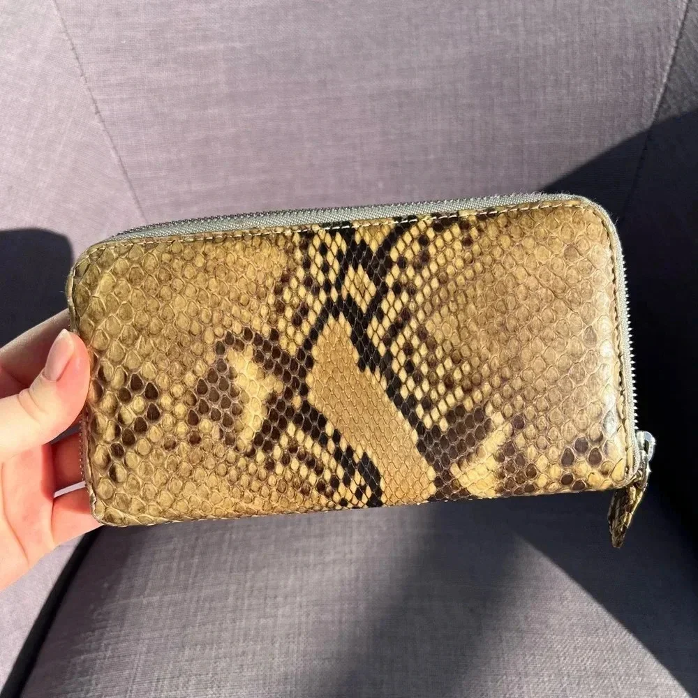 Giorgio Armani Snakeskin Zip Around Continental Wallet